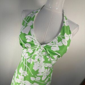Reversible Halter Dress Womens Small Green White Floral Summer Mini